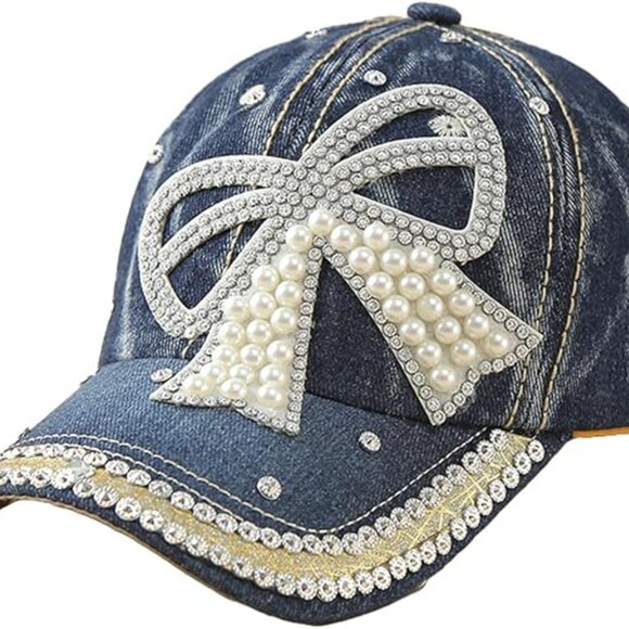 Women\'s‎ Bling Hat Pearls and Rhinestones Baseball cap Style NEW
